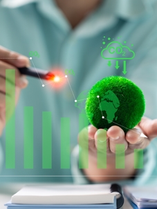 Person holding moss ball and marking a chart showing stats