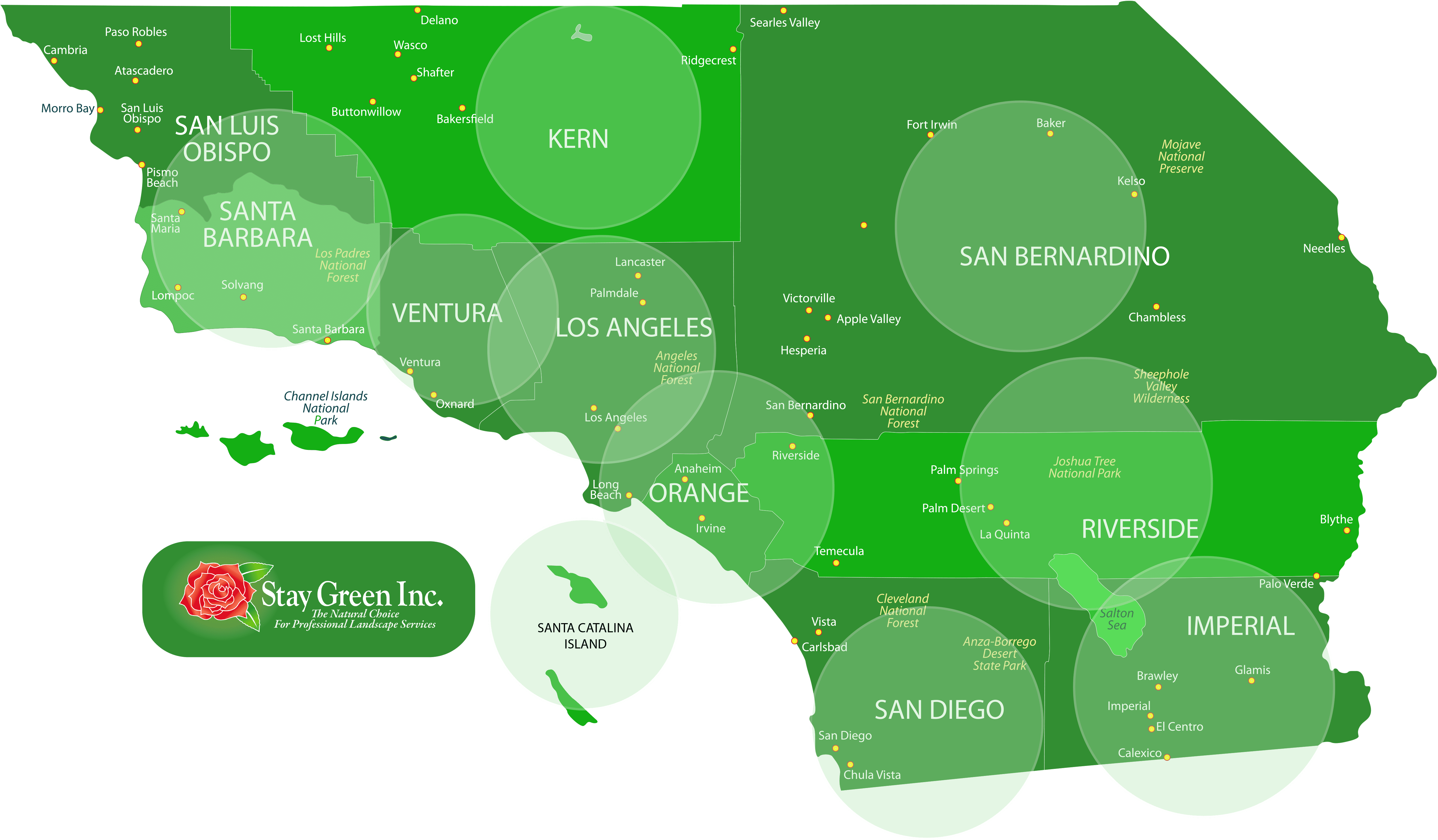 Map of Stay Green Service Areas