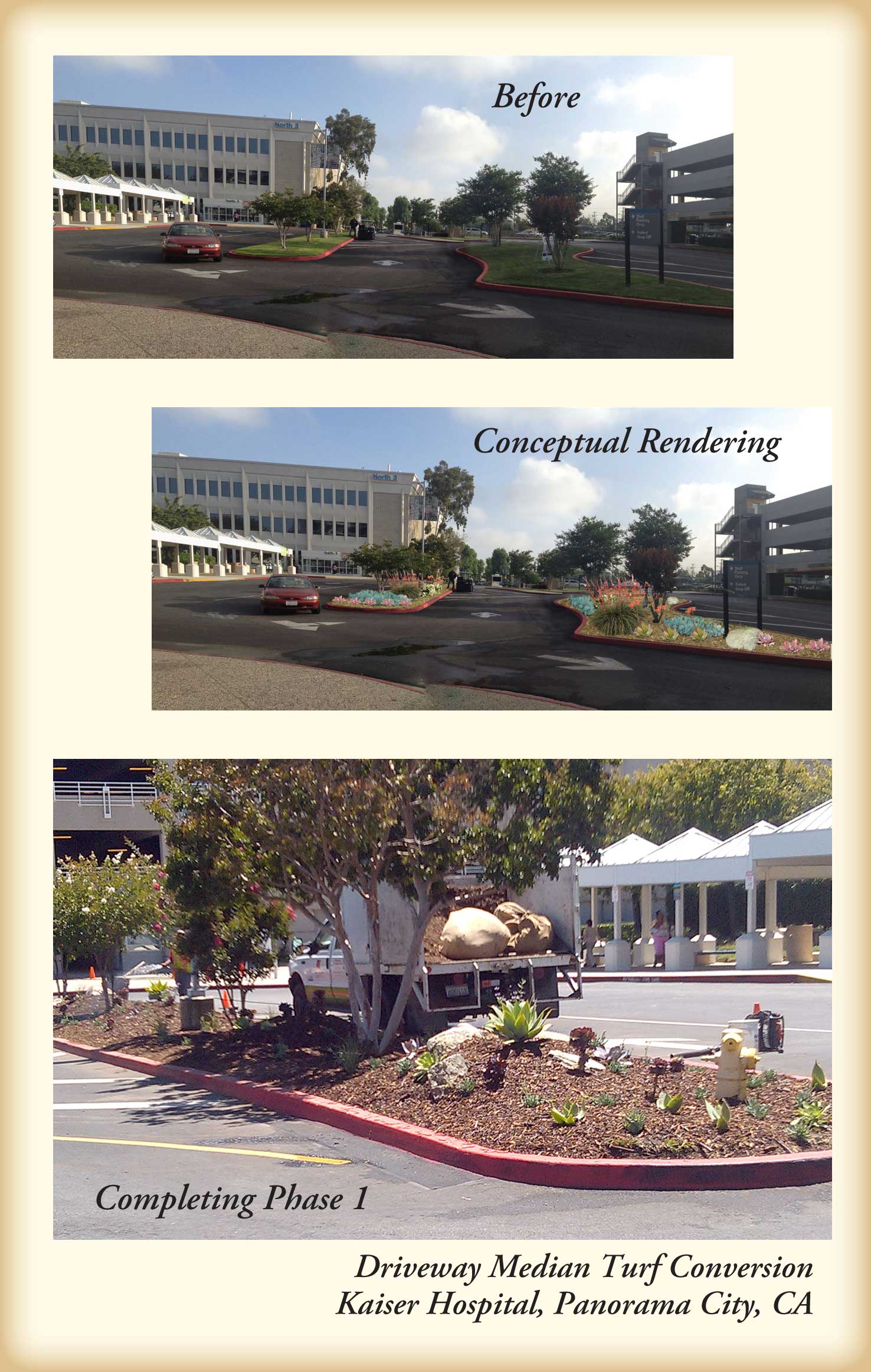 Driveway Median Turf Conversion at Kaiser Hospital, Panorama City, CA