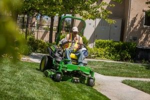 Stay Green Crew Leader Jose Perez Morales operates one of the new propane mowers.