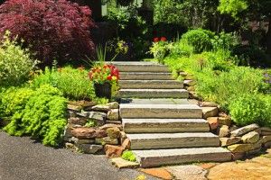 Concrete and stone stairway outdoors